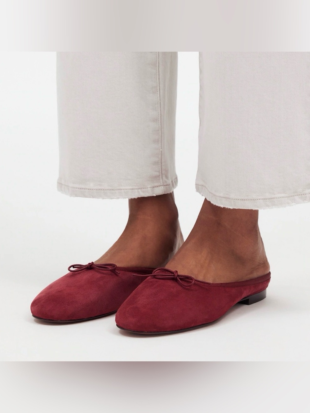 Madewell Burgundy Suede Bow Backless Flats